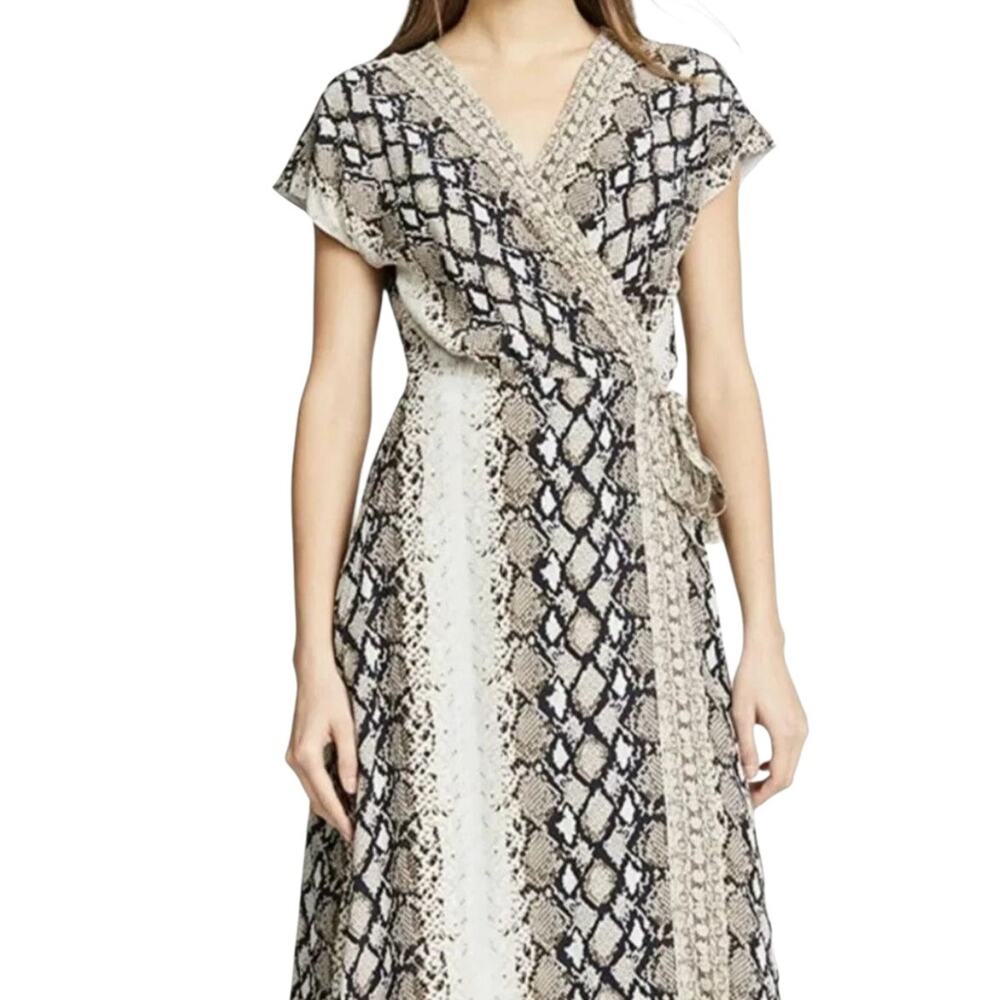 Joie Bethwyn‎ Snake Print Wrap Midi Dress Size Small Lined Animal Print Mob Wife